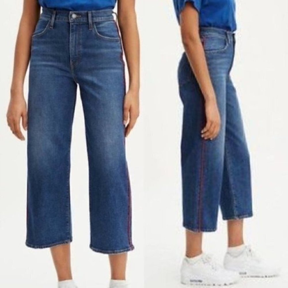NWT Levis Mile High Rise Blue Wash Wide Leg Cropped Denim Jeans Size 29